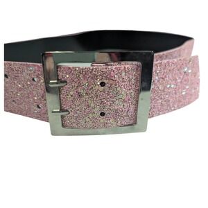 Pink Chunky‎ Glitter Bling Belt 2" Wide Double Prong Buckle Y2K Retro Glam L